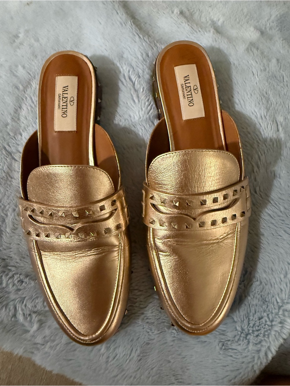 Valentino Metallic Gold Leather Slide Mules